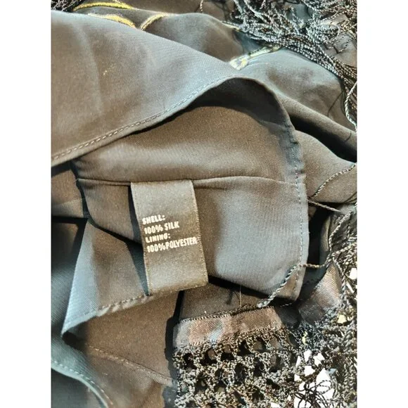 Josephine Chaus Women's Black Floral Embroidery With a  Crocheted Fringe Hem Top - Picture 7 of 8